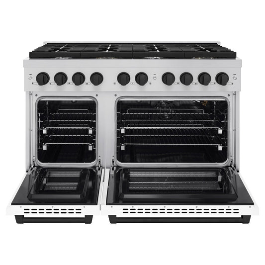 ZLINE Autograph Edition 48 in. Paramount Double Oven Dual Fuel Range with 8 Gas Burners, White Matte Doors and Matte Black Accents, 6.7 cu. ft., SDRZ-WM-48-MB
