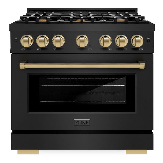 ZLINE 36 in. Select Dual Fuel Range 5.2 cu. ft. 6 Burners Black Stainless Steel with Champagne Bronze Accents (HDRBZ-36-CB)