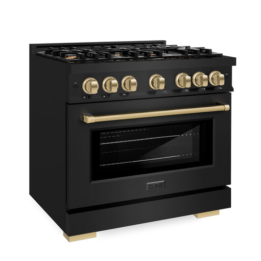 ZLINE 36 in. Select Dual Fuel Range 5.2 cu. ft. 6 Burners Black Stainless Steel with Champagne Bronze Accents (HDRBZ-36-CB)