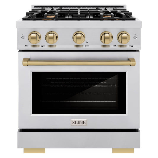 ZLINE 30 in. Dual Fuel Range 4.2 cu. ft. 4 Burner Gas Cooktop Electric Convection Oven Champagne Bronze Accents (HDRZ-30-CB)