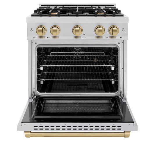 ZLINE 30 in. Dual Fuel Range 4.2 cu. ft. 4 Burner Gas Cooktop Electric Convection Oven Champagne Bronze Accents (HDRZ-30-CB)