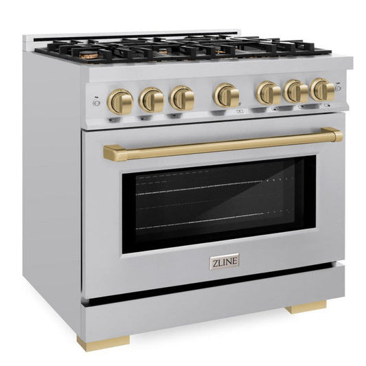 ZLINE 36 in. Select Dual Fuel Range 5.2 cu. ft. 6 Burners Stainless Steel with Champagne Bronze Accents (HDRZ-36-CB)