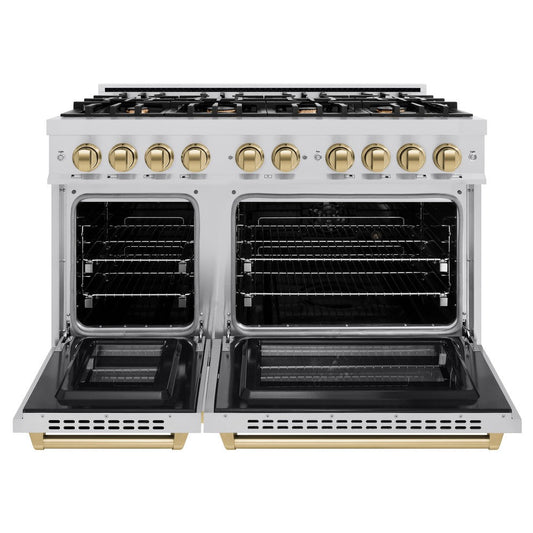 ZLINE 48 in. Dual Fuel Range Double Oven 6.7 cu. ft. 8 Burner Gas Cooktop Stainless Steel with Champagne Bronze Accents (HDRZ-48-CB)