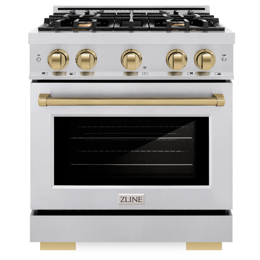 ZLINE 30 in. Gas Range 4.2 cu. ft. 4 Burners Stainless Steel with Champagne Bronze Accents (HGRZ-30-CB)