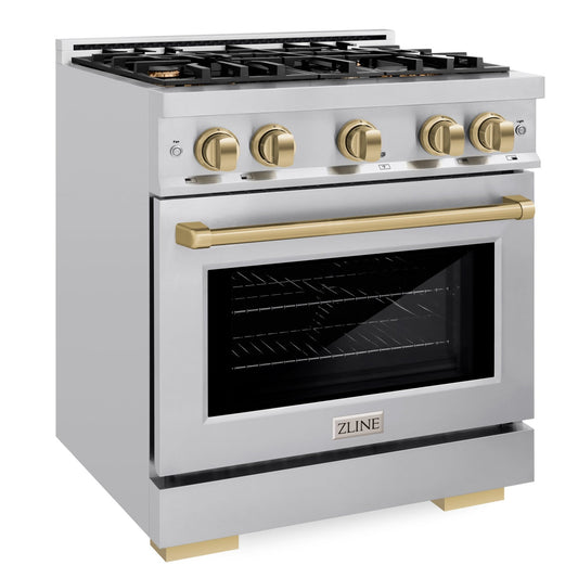 ZLINE 30 in. Gas Range 4.2 cu. ft. 4 Burners Stainless Steel with Champagne Bronze Accents (HGRZ-30-CB)