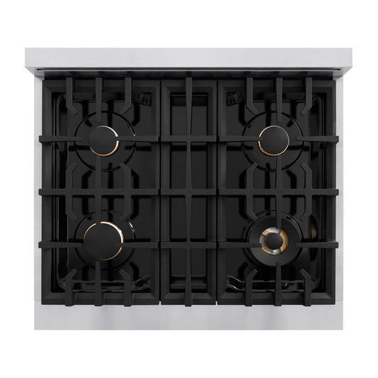 ZLINE 30 in. Gas Range 4.2 cu. ft. 4 Burners Stainless Steel with Polished Gold Accents (HGRZ-30-G)