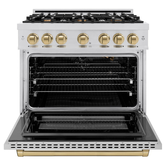ZLINE 36 in. Gas Range 5.2 cu. ft. 6 Burners Stainless Steel with Champagne Bronze Accents (HGRZ-36-CB)