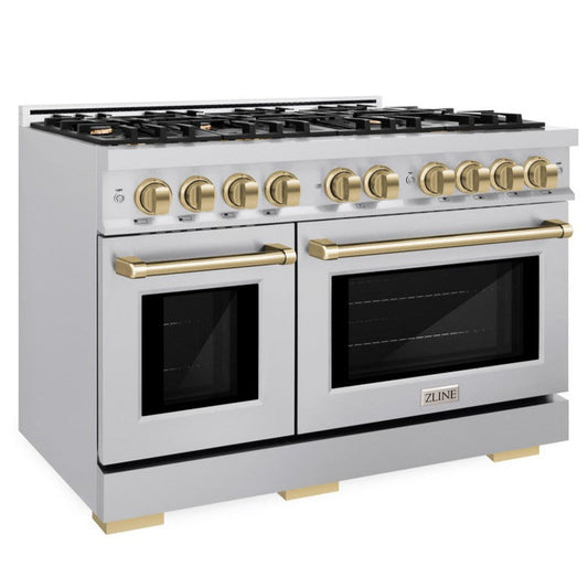 ZLINE 48 in. Gas Range Double Oven 6.7 cu. ft. 8 Burners Stainless Steel with Champagne Bronze Accents (HGRZ-48-CB)