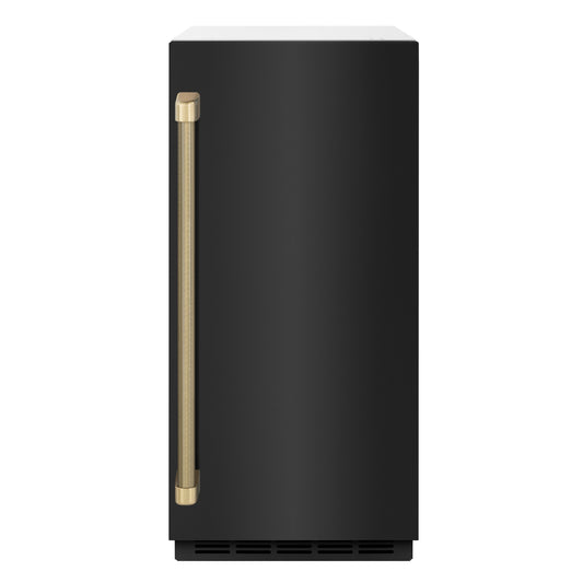 ZLINE Autograph 15" Touchstone Clear Cube Ice Maker with Drain Pump and Black Stainless Steel Door with Champagne Bronze Helix Handle, ICCDZ-BS-15-KCB