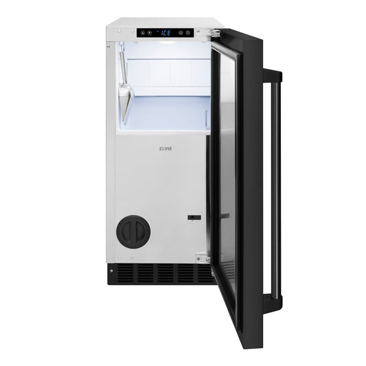 ZLINE 15" Touchstone Gourmet Ice Maker with Drain Pump and Black Stainless Steel Door, IGMD-BS-15