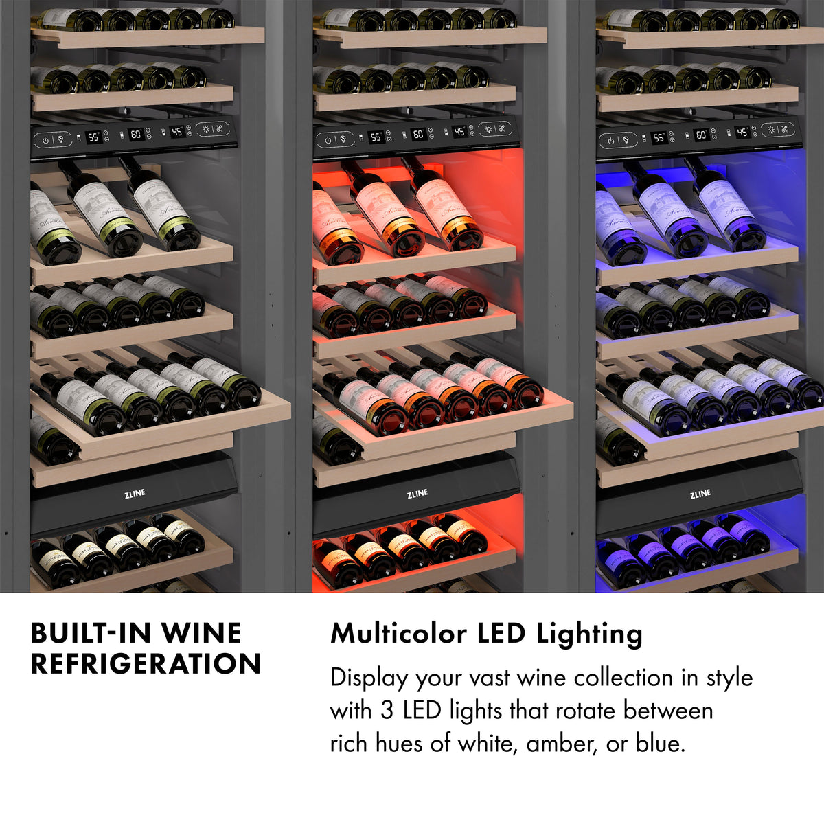 ZLINE 24" 12.4 cu. ft. Triple Zone 100 Bottle Column Wine Cooler in Satin Stainless Steel, RCWV-SN-24