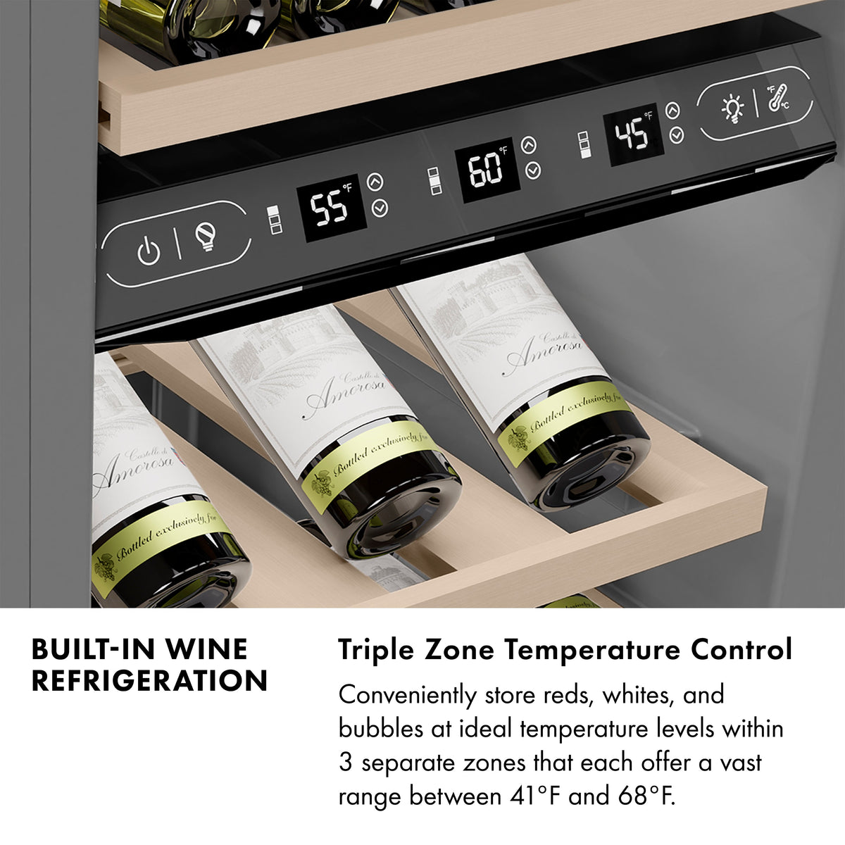 ZLINE 24" 12.4 cu. ft. Triple Zone 100 Bottle Column Wine Cooler in Stainless Steel, RCWV-304-24