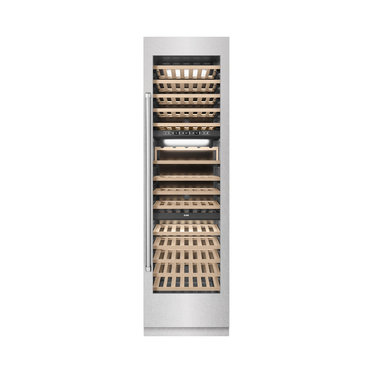 ZLINE 24" 12.4 cu. ft. Triple Zone 100 Bottle Column Wine Cooler in Satin Stainless Steel, RCWV-SN-24