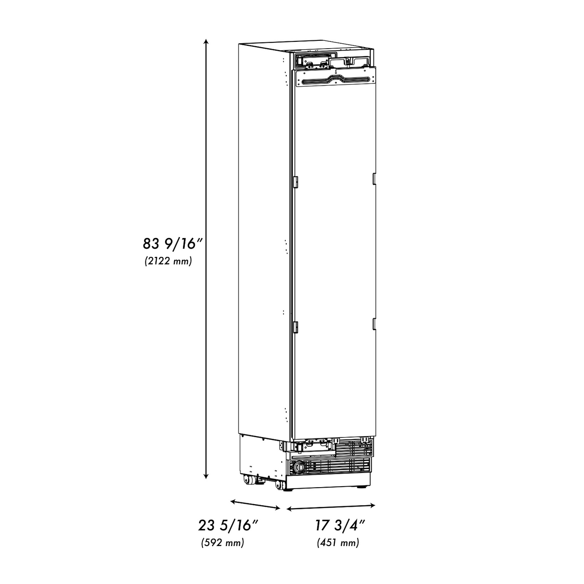 ZLINE 18" 8.6 cu. ft. Panel Ready Left Hinge Column Freezer with Graphite Gray Interior, RBCFVL-18