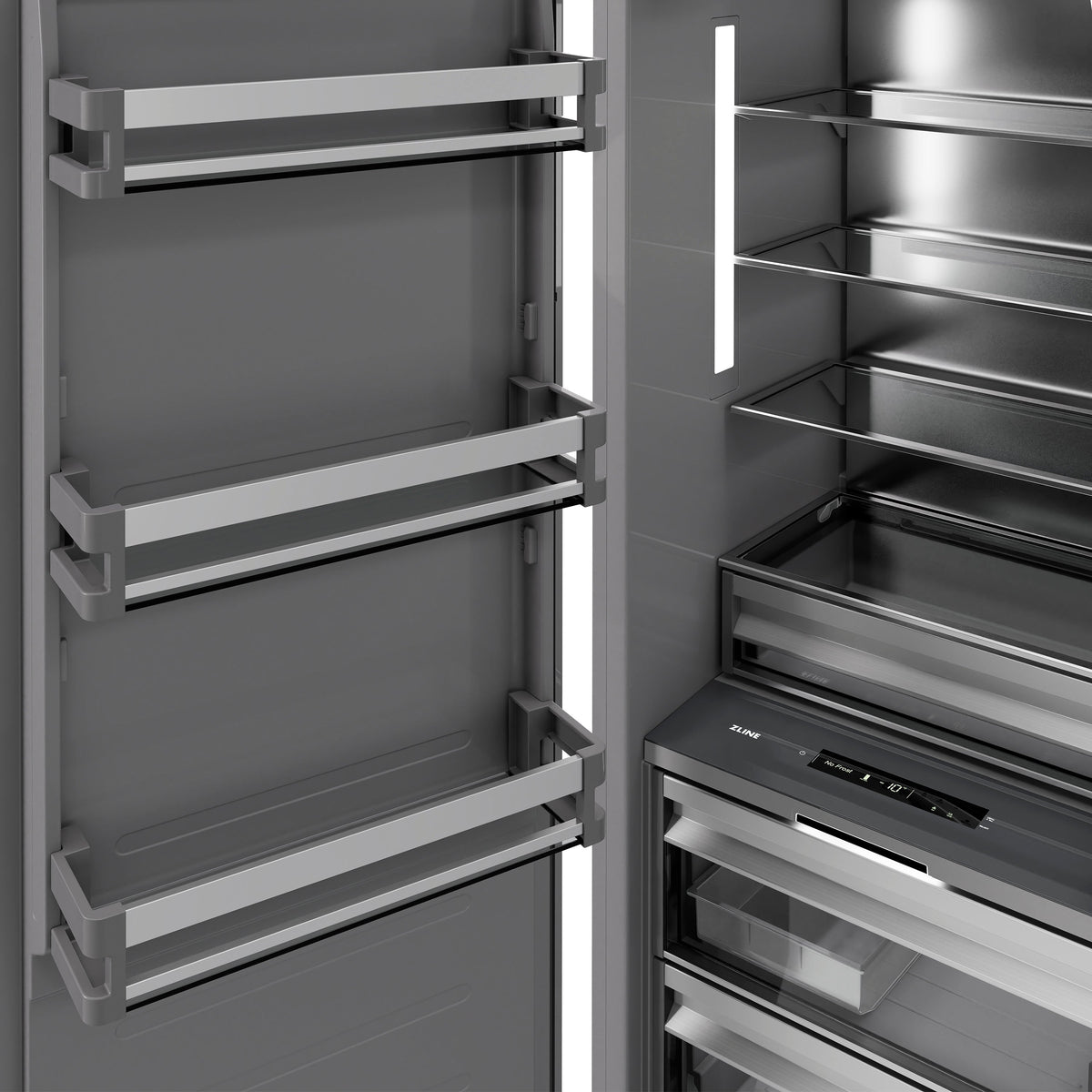 ZLINE Autograph 18" 8.6 cu. ft. Right Hinge Column Freezer in Stainless Steel with Graphite Gray Interior and Champagne Bronze Accents, RCFVRZ-30418-CB