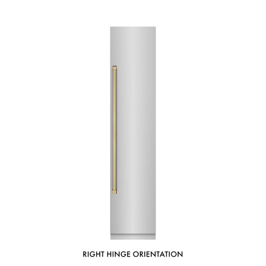 ZLINE Autograph 18" 8.6 cu. ft. Right Hinge Column Freezer in Stainless Steel with Graphite Gray Interior and Champagne Bronze Accents, RCFVRZ-30418-CB