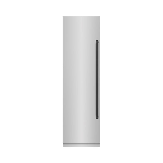 ZLINE Autograph 24" 12.4 cu. ft. Column Freezer in Stainless Steel with Graphite Gray Interior and Matte Black Accents, RCFVZ-304-24-MB