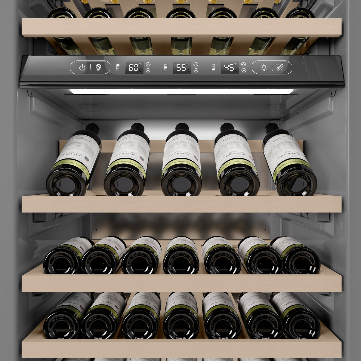 ZLINE 24" 12.4 cu. ft. Triple Zone 100 Bottle Column Wine Cooler in Stainless Steel, RCWV-304-24