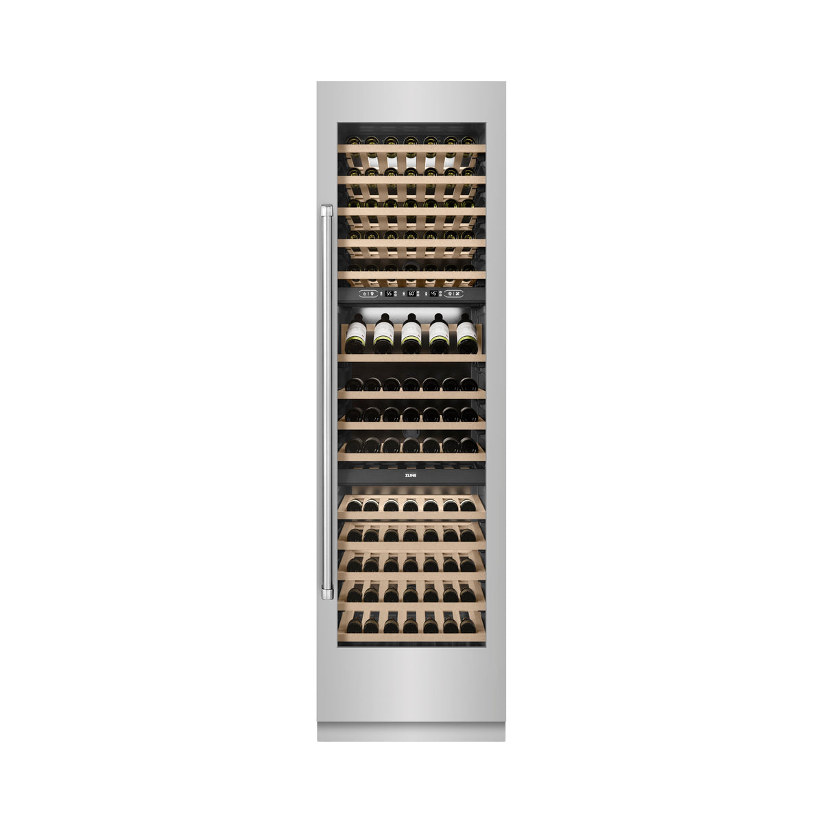 ZLINE 24" 12.4 cu. ft. Triple Zone 100 Bottle Column Wine Cooler in Stainless Steel, RCWV-304-24