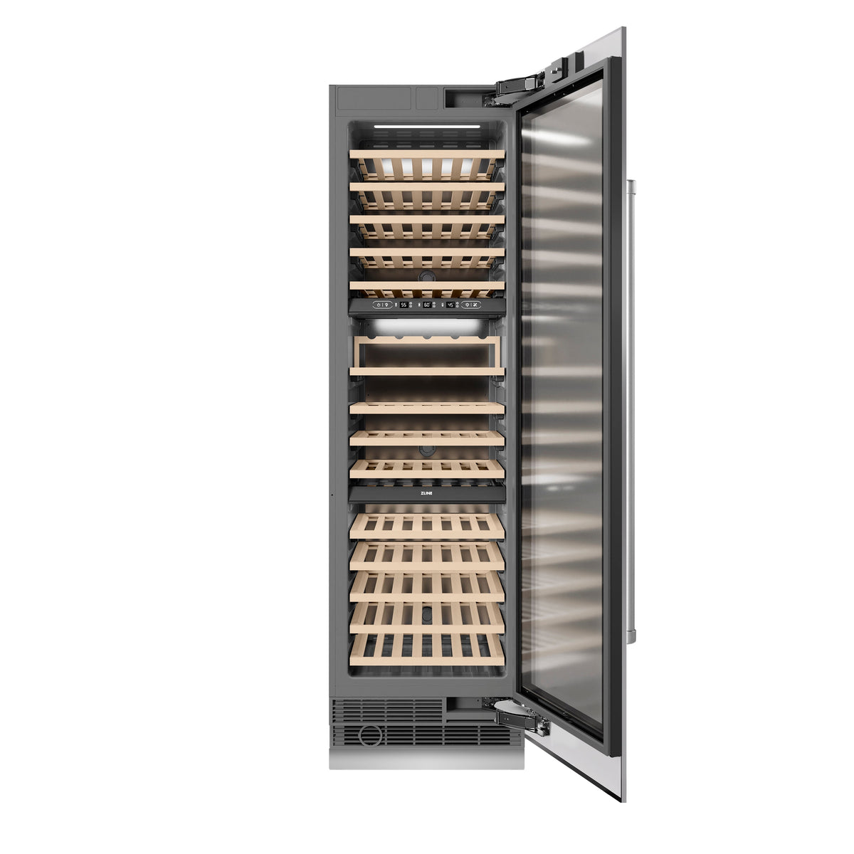 ZLINE 24" 12.4 cu. ft. Triple Zone 100 Bottle Column Wine Cooler in Stainless Steel, RCWV-304-24