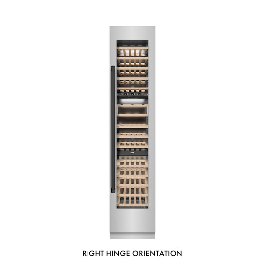ZLINE Autograph 18" 9.0 cu. ft. Triple Zone 68 Bottle Right Hinge Column Wine Cooler in Stainless Steel with Matte Black Accents, RCWVRZ-30418-MB