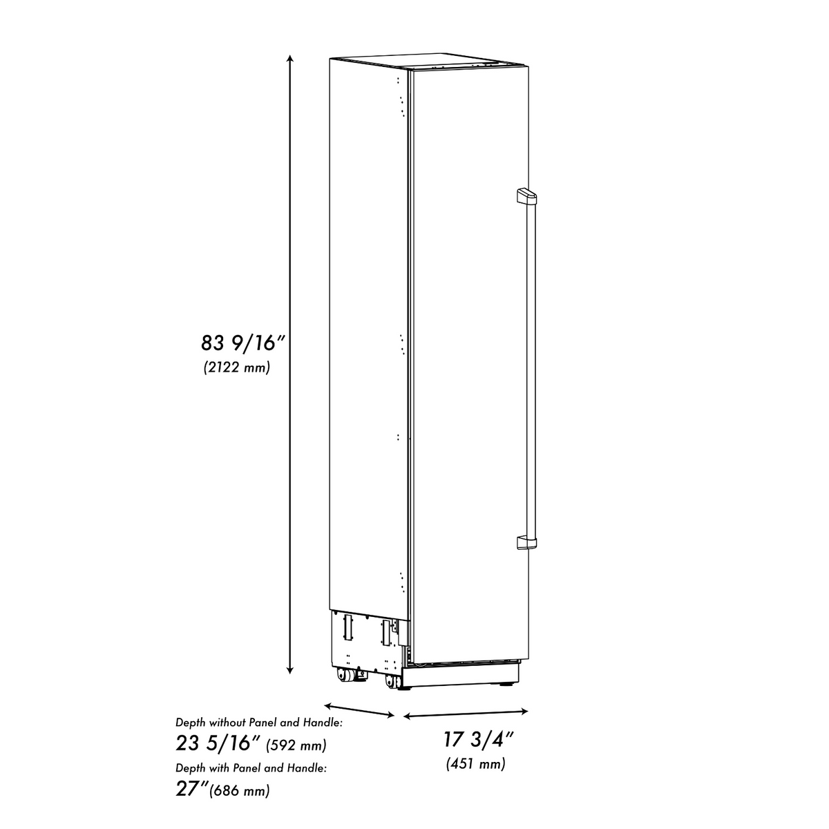 ZLINE Autograph 18" 8.6 cu. ft. Left Hinge Column Freezer in White Matte with Graphite Gray Interior and Champagne Bronze Accents, RCFVLZ-WM-18-CB
