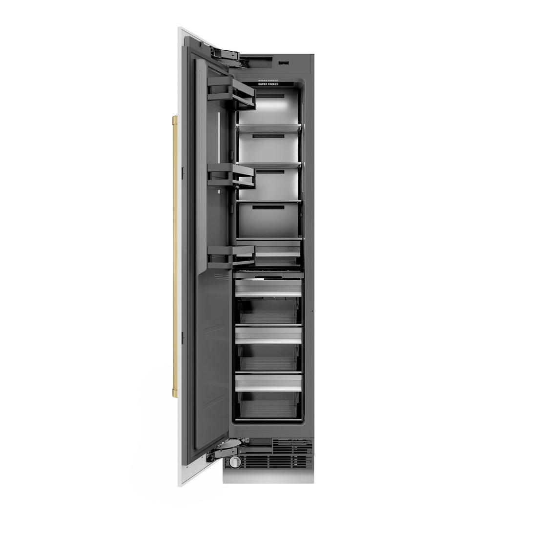 ZLINE Autograph 18" 8.6 cu. ft. Left Hinge Column Freezer in White Matte with Graphite Gray Interior and Champagne Bronze Accents, RCFVLZ-WM-18-CB