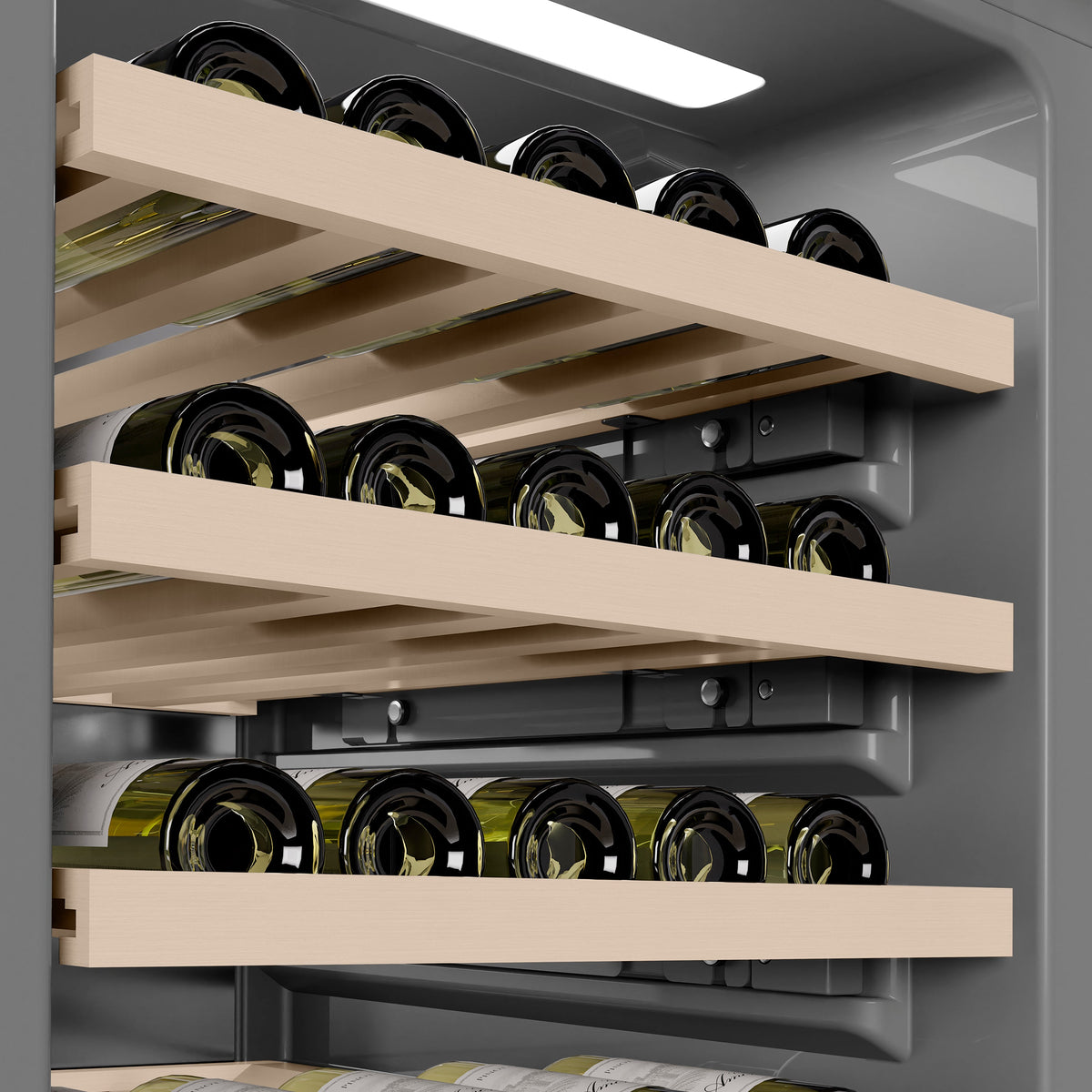 ZLINE Autograph 18" 9.0 cu. ft. Triple Zone 68 Bottle Left Hinge Column Wine Cooler in White Matte with Matte Black Accents, RCWVLZ-WM-18-MB