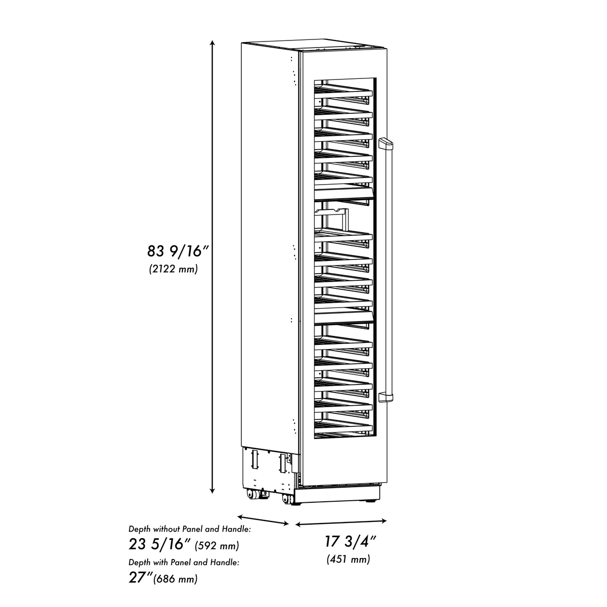 ZLINE Autograph 18" 9.0 cu. ft. Triple Zone 68 Bottle Left Hinge Column Wine Cooler in White Matte with Matte Black Accents, RCWVLZ-WM-18-MB
