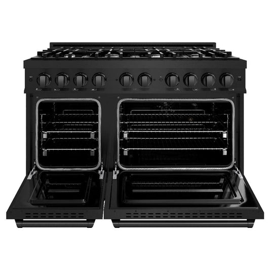 ZLINE 48 in. Dual Fuel Range Double Oven 6.7 cu. ft. 8 Gas Burners Black Stainless Steel (CDRB-48)