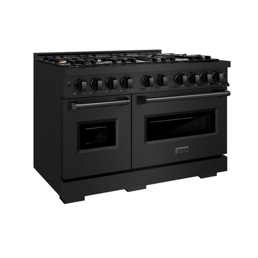 ZLINE 48 in. Dual Fuel Range – Double Oven, 6.7 cu. ft. Capacity, 8 Brass Burners, Black Stainless Steel (CDRB-BR-48)
