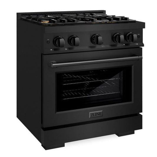 ZLINE Select 30 in. Dual Fuel Range 4.2 cu. ft. with 4 Brass Burners, Convection Oven, Black Stainless Steel (HDRB-BR-30)