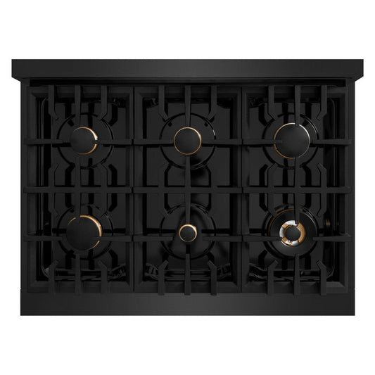 ZLINE Select 36 in. Dual Fuel Range with 6 Brass Burners and Electric Convection Oven, 5.2 cu. ft., Black Stainless Steel (HDRB-BR-36)