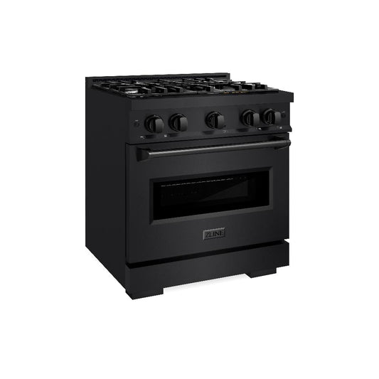 ZLINE 30 in. Gas Range 4.2 cu. ft. Capacity 4 Burners Black Stainless Steel (CGRB-30)