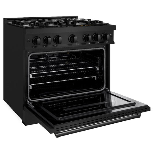 ZLINE 36 in. Gas Range 5.2 cu. ft. 6 Burners Black Stainless Steel, MODEL CGRB-36