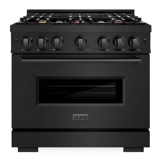 ZLINE 36 in. Gas Range 5.2 cu. ft. with 6 Brass Burners in Black Stainless Steel (CGRB-BR-36)