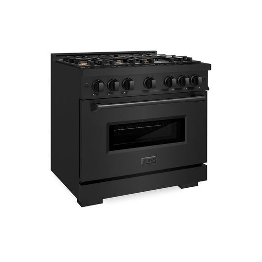 ZLINE 36 in. Gas Range 5.2 cu. ft. with 6 Brass Burners in Black Stainless Steel (CGRB-BR-36)