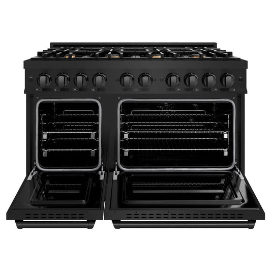 ZLINE 48 in. Gas Range – Double Oven – 6.7 cu. ft. Capacity – 8 Brass Burners – Black Stainless Steel (CGRB-BR-48)