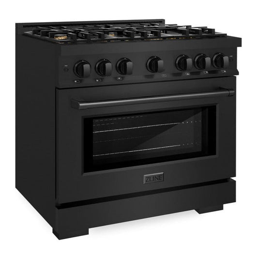 ZLINE 36 in. Gas Range 5.2 cu. ft. Capacity Black Stainless Steel 6 Brass Burners Convection Oven (HGRB-BR-36)