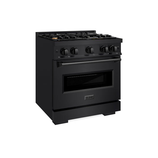 ZLINE 30 in. Gas Range 4.2 cu. ft. Capacity with 4 Brass Burners Black Stainless Steel (CGRB-BR-30)