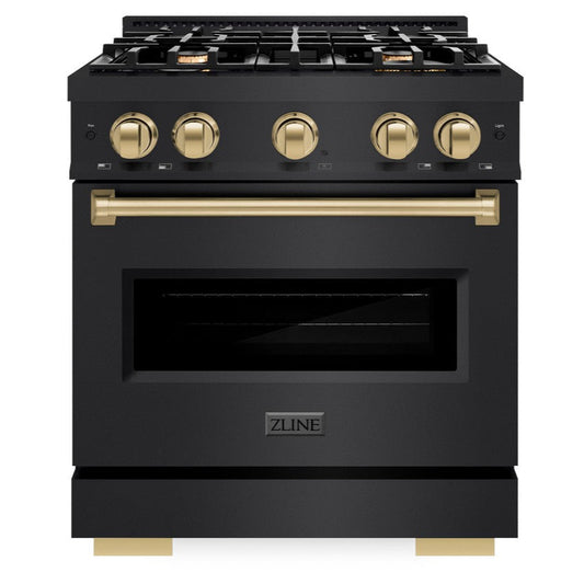 ZLINE 30 in. Dual Fuel Range 4.2 cu. ft. 4 Burners Black Stainless Steel with Champagne Bronze Accents, MODEL CDRBZ-30-CB