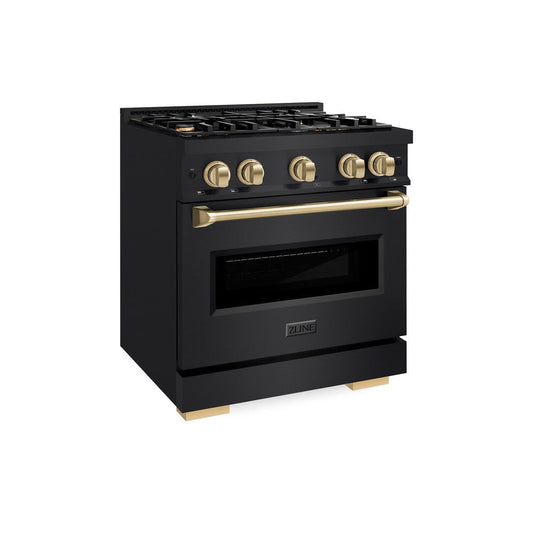 ZLINE 30 in. Dual Fuel Range 4.2 cu. ft. 4 Burners Black Stainless Steel with Champagne Bronze Accents, MODEL CDRBZ-30-CB