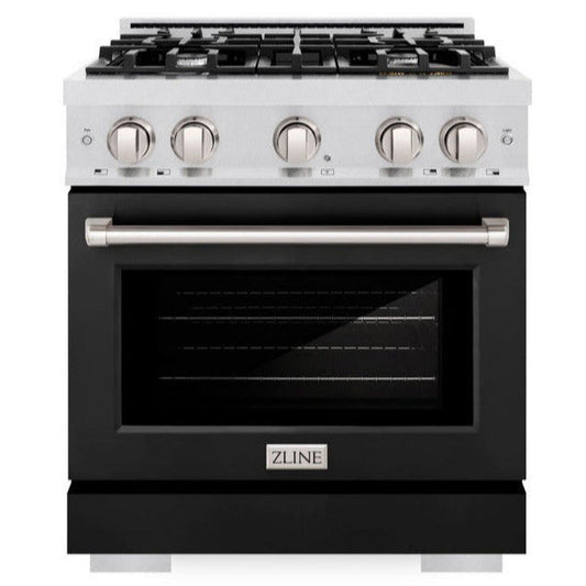 ZLINE Select 30 in. Dual Fuel Range with 4 Gas Burners and Electric Convection Oven, 4.2 cu. ft., Satin Stainless Steel with Black Matte Door (HDRS-BLM-30)
