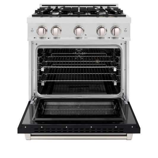ZLINE Select 30 in. Dual Fuel Range with 4 Gas Burners and Electric Convection Oven, 4.2 cu. ft., Satin Stainless Steel with Black Matte Door (HDRS-BLM-30)