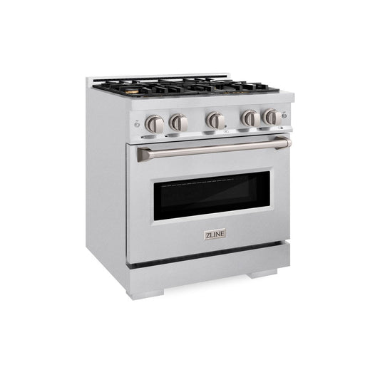 ZLINE 30-Inch Classic Dual Fuel Range, 4.2 cu. ft., Gas Cooktop with 4 Brass Burners and Electric Convection Oven, Satin Stainless Steel (CDRS-BR-30)