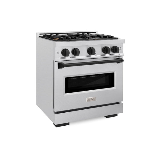 ZLINE 30 in. Dual Fuel Range 4.2 cu. ft. 4 Burner Gas Cooktop Electric Convection Oven Satin Stainless Steel Matte Black Accents (CDRSZ-30-MB)
