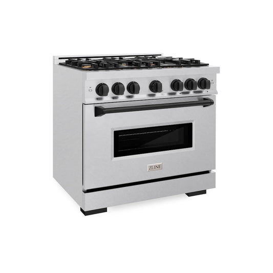 ZLINE 36 in. Dual Fuel Range 5.2 cu. ft. 6 Gas Burners Electric Convection Oven Satin Stainless Steel Matte Black Accents (CDRSZ-36-MB)
