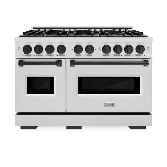 ZLINE 48 in. Dual Fuel Range Double Oven 6.7 cu. ft. 8 Gas Burners Satin Stainless Steel Matte Black Accents (CDRSZ-48-MB)