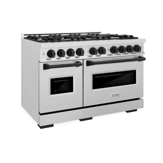 ZLINE 48 in. Dual Fuel Range Double Oven 6.7 cu. ft. 8 Gas Burners Satin Stainless Steel Matte Black Accents (CDRSZ-48-MB)