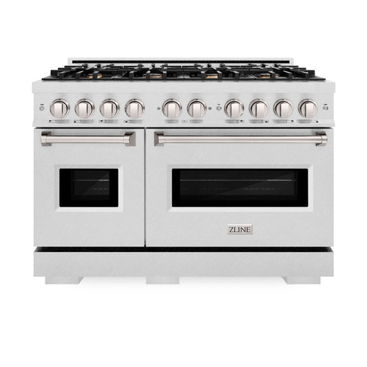 ZLINE 48 in. Gas Range Double Oven 6.7 cu. ft. 8 Brass Burners Satin Stainless Steel, MODEL CGRS-BR-48